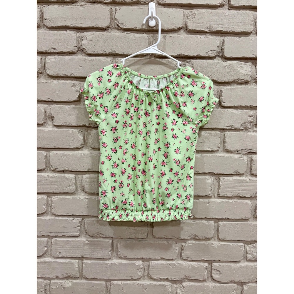 The Childrens Place Girls XL 14 Mint Green Floral Smocked Hem Puff Sleeve Top